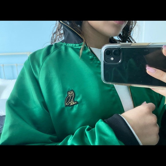 OVO Green Satin Bomber Jacket - Picture 3 of 5